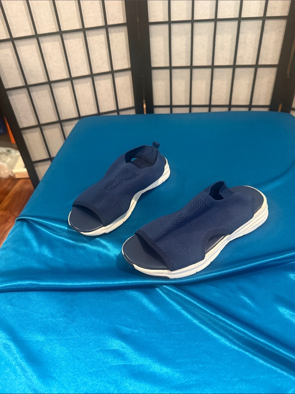 Women's Navy Knit Slip-On Sandal Sneakers (G1)
